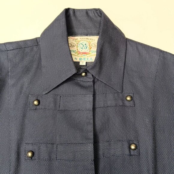 Fine Garments By Bell Alicia Size 0 Shirt Dress Military Navy Blue Polka Dot - Picture 3 of 12